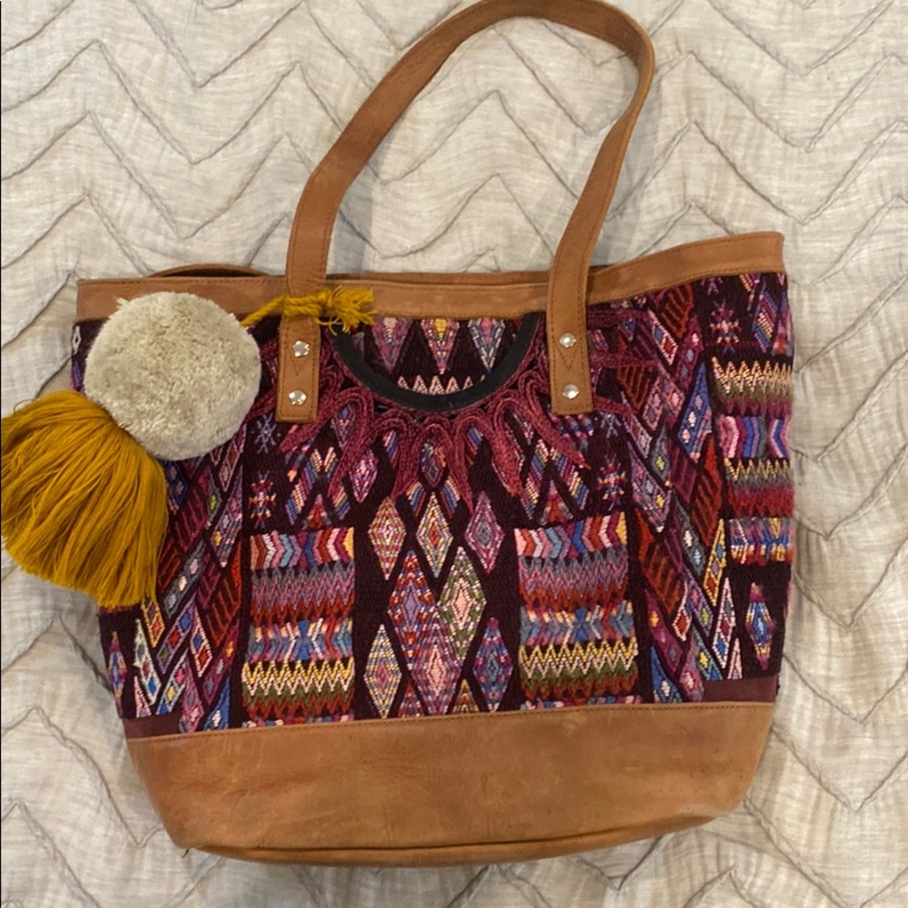 Nena & Co. Multicolor Woven Tote with Tan Leather Trim